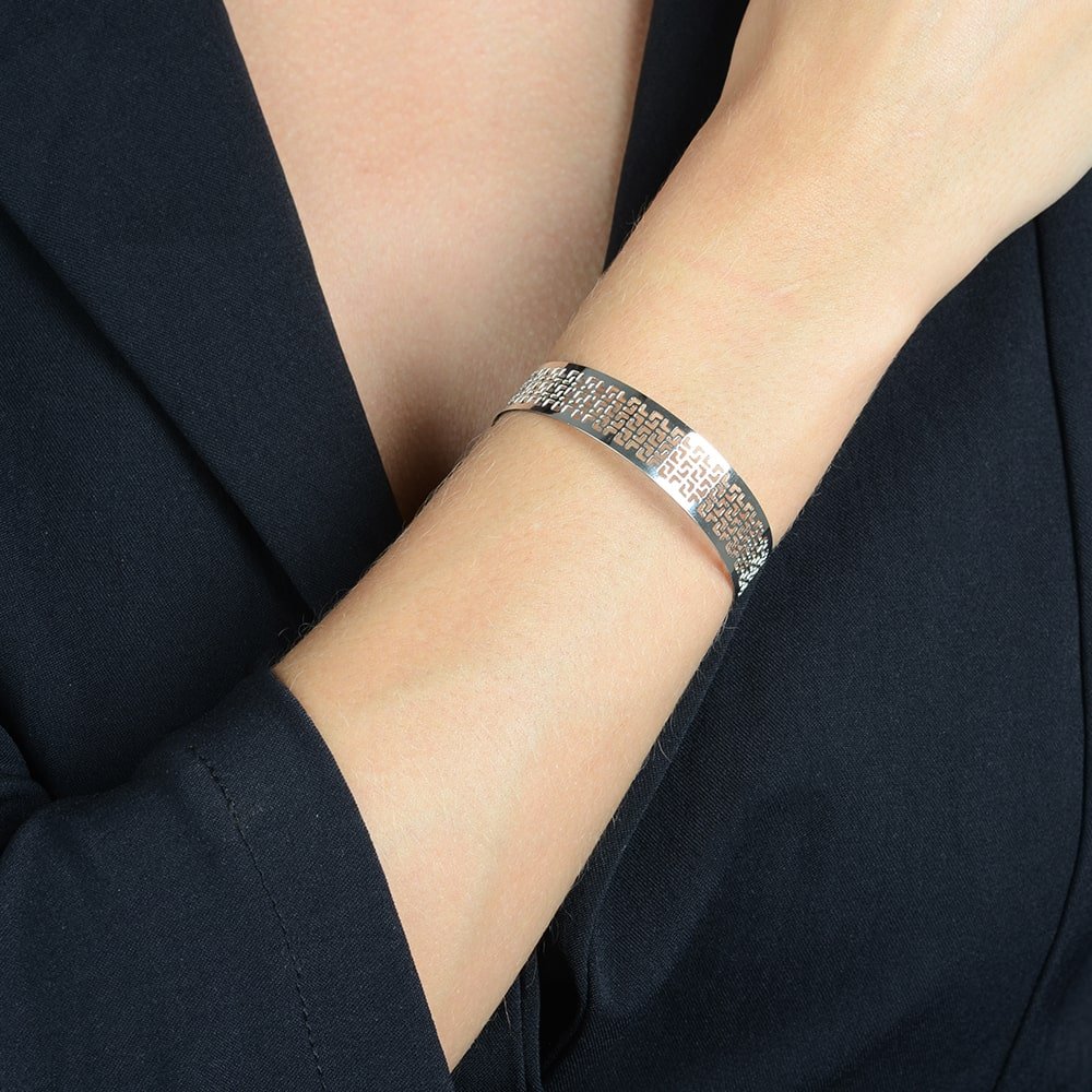 Bracelete de Renda Vazado Banhado á Ródio Branco
