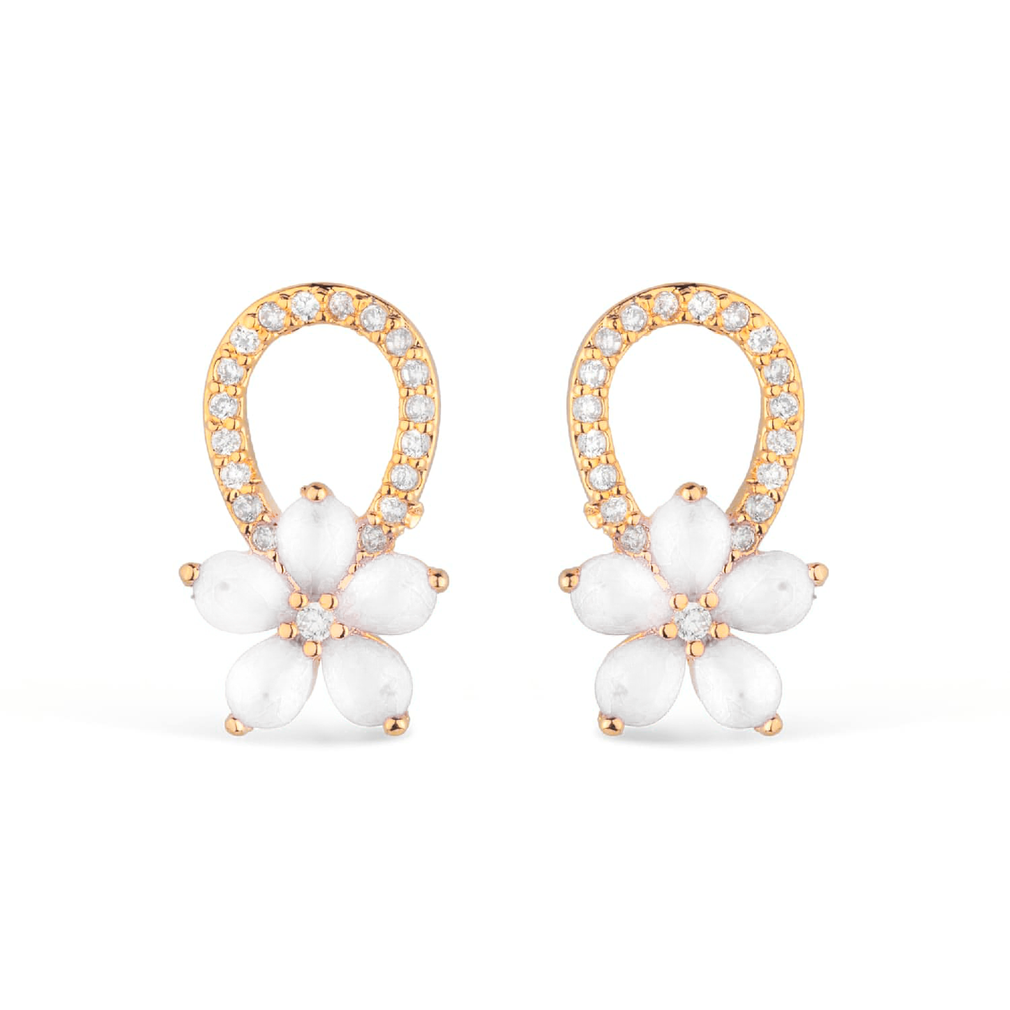Brinco Dourado de Flor com Zirconia e Cristal
