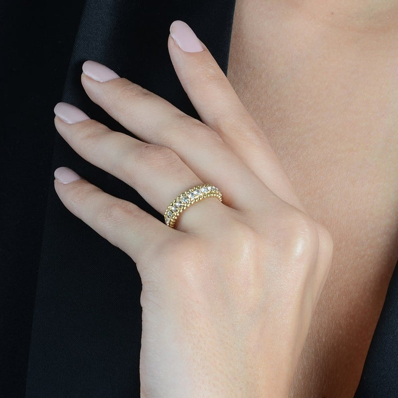Anel Aparador Cravejado com Zircônias Banhado a Ouro18k