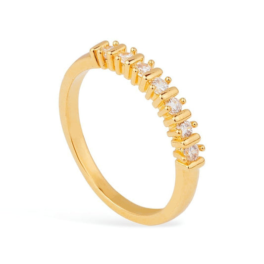 Anel Aparador de Aliança Cravejado com 7 Pedras de Zircônia Banhado a Ouro18k