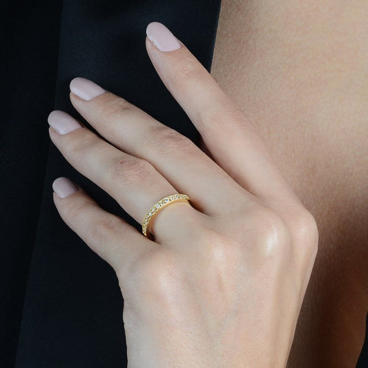 Anel  Aparador de Aliança Cravejado de Zircônia Banhado a Ouro 18k