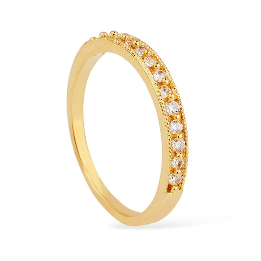 Anel  Aparador de Aliança Cravejado de Zircônia Banhado a Ouro 18k