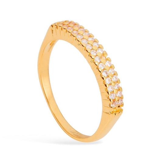 Anel Aparador de Aliança Duplo Cravejado de Zircônia Banhado a Ouro18k