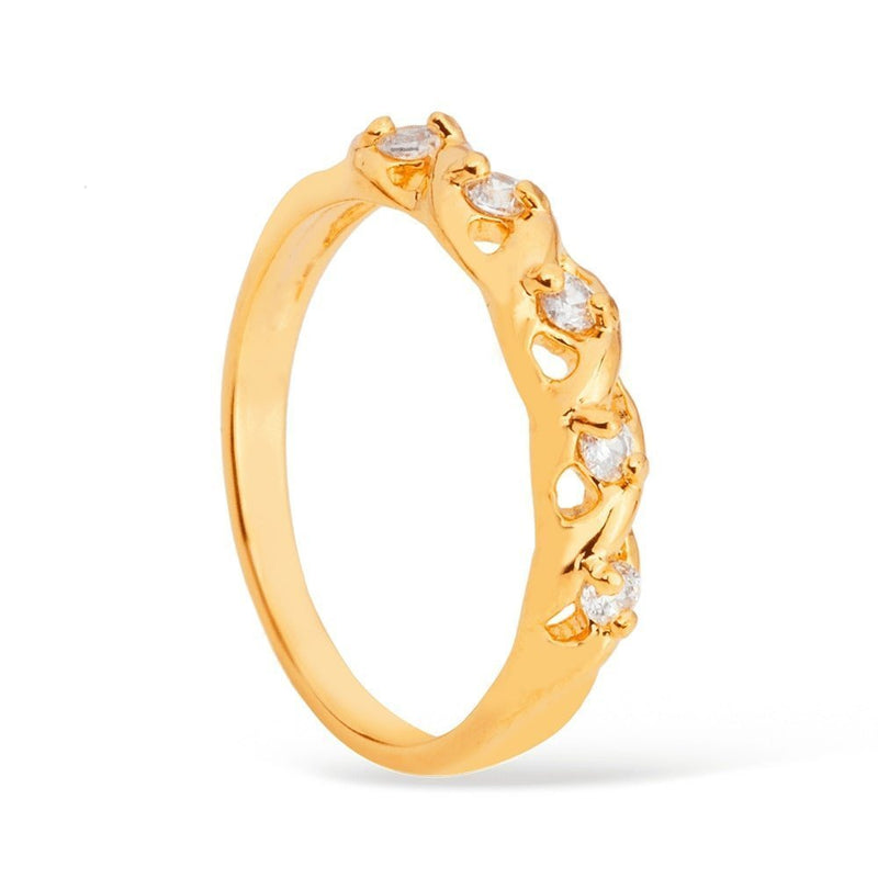 Anel Meia Aliança 5 Pedras de Zircônia Banhado a Ouro 18k