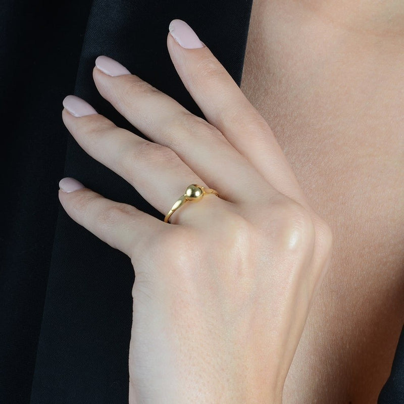 Anel Solitário com Bola Banhado a Ouro18k