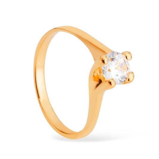 Anel Solitário com Pedra de Zircônia Banhado a Ouro18k