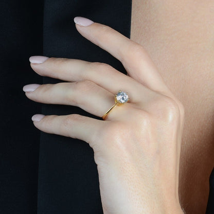 Anel Solitário com Pedra Zircônia banhado a Ouro 18k