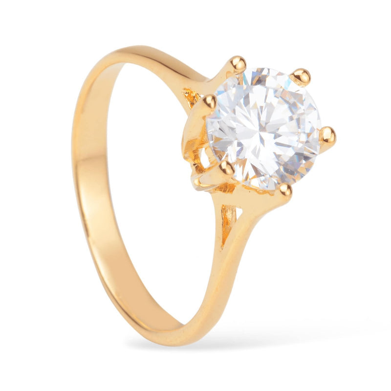 Anel Solitário com Pedra Zircônia banhado a Ouro 18k