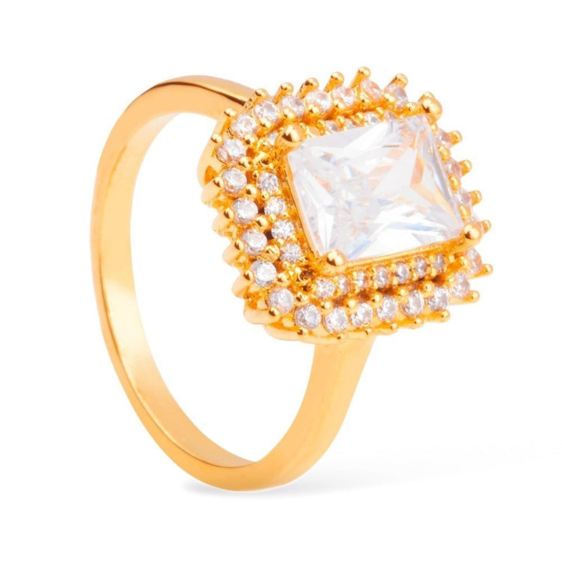 Anel Solitário Luxo com Zircônias Cravejadas banhado a Ouro18k