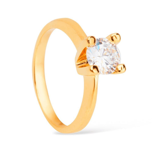 Anel Solitário com Pedra Zircônia Banhado a Ouro 18k