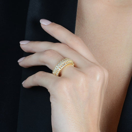 Anel Aparador Cravejado de Zircônia Banhado a Ouro18k