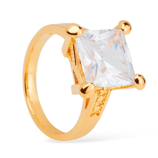 Anel Solitário Luxo Zircônia Quadrada Banhado a Ouro18k