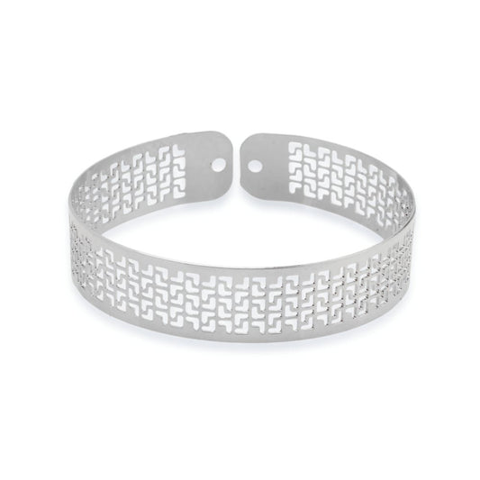 Bracelete de Renda Vazado Banhado á Ródio Branco