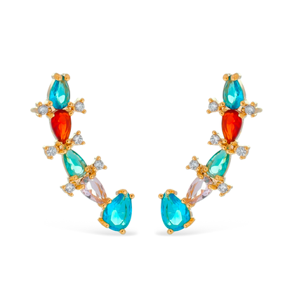 Brinco Dourado Ear Cuff Colorido