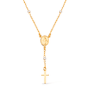 Colar Dourado Religioso Terço Cruz e Pérolas